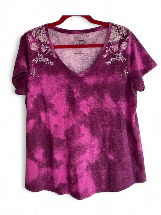 Sonoma Tops - Sonoma Women's Purple Tee Shirt with Floral Details Size L